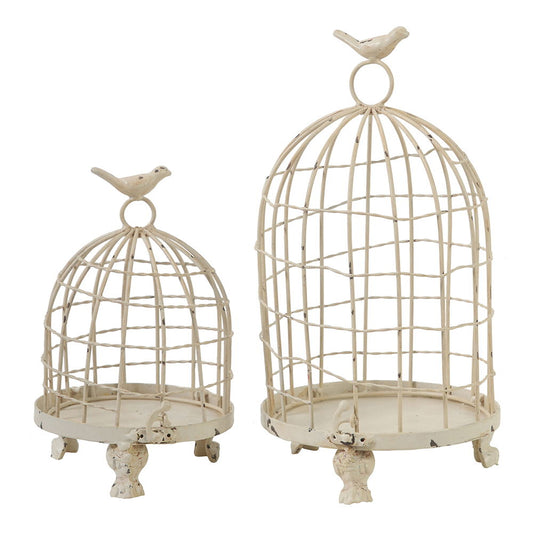 Stella - Decorative Birdcages With Bird Finial (Set of 2) - Cream