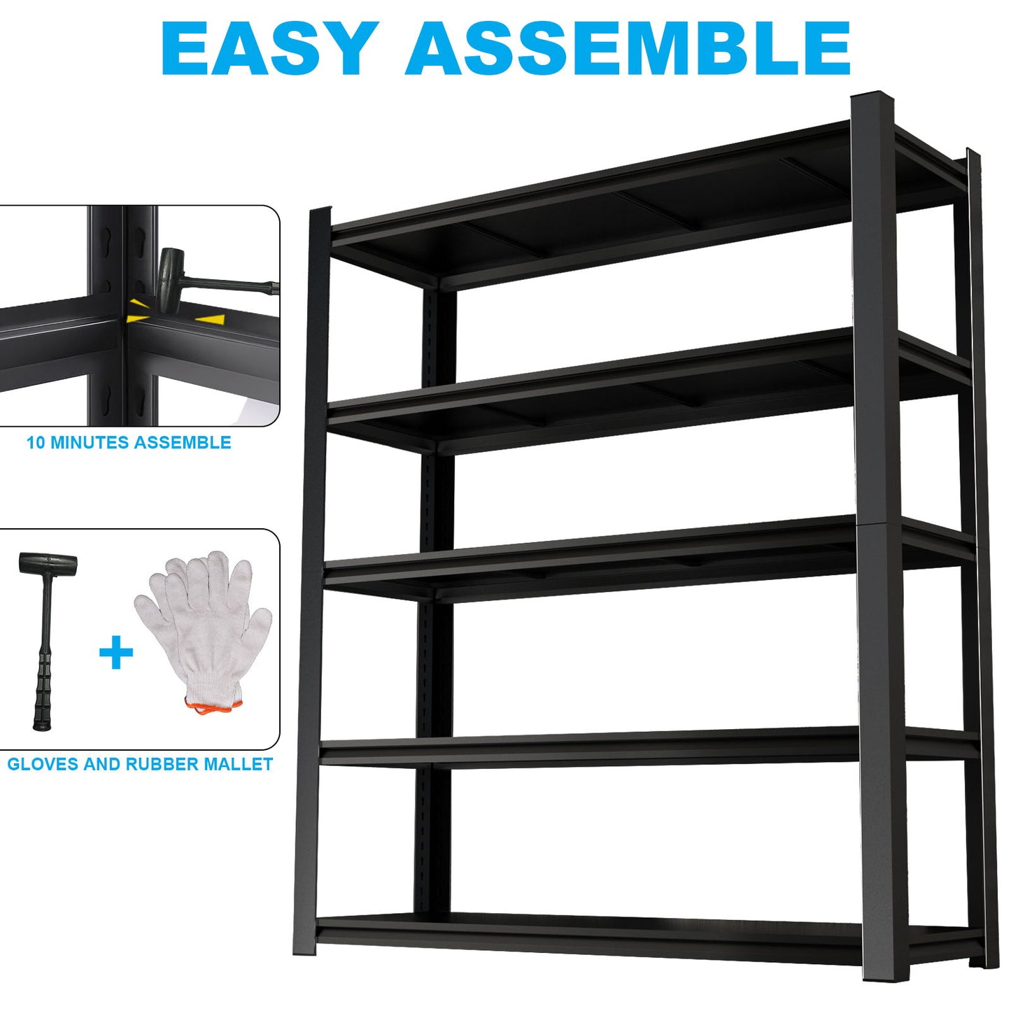 Tall Metal Shelves With 5 Removable Dividers Are High Capacity And Load Bearing For Garages, Kitchens And Offices - Black