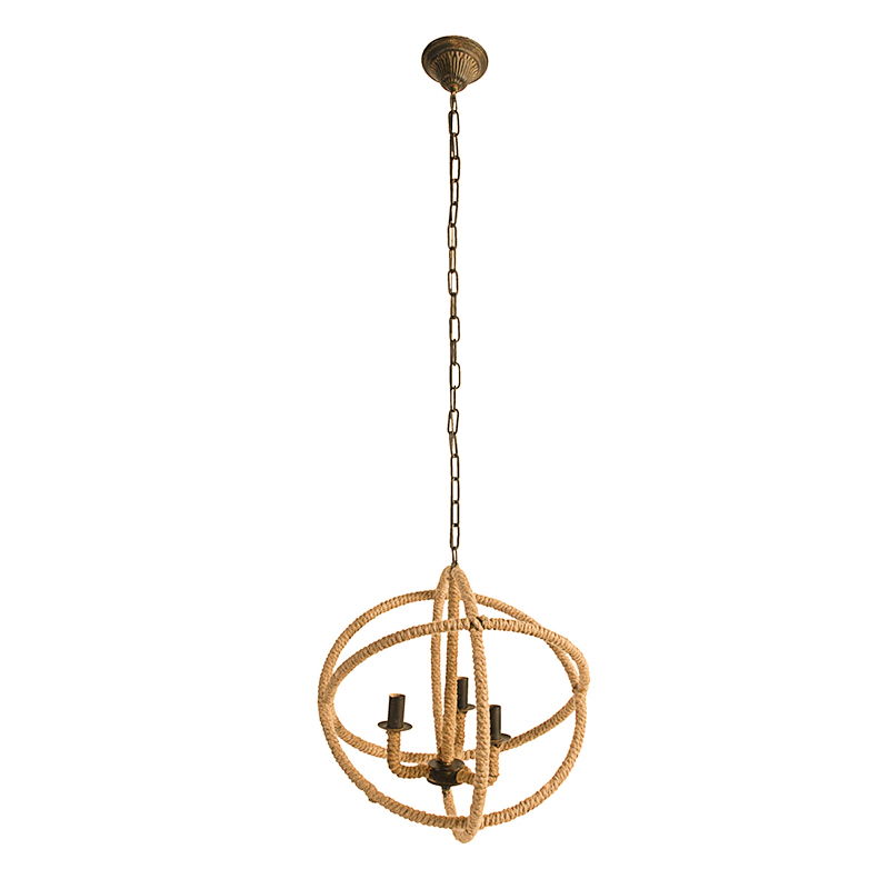 3 Light Farmhouse Chandelier, Rope Chandelier Globe Hanging Light Fixture With With Adjustable Chain For Kitchen Dining Room Foyer Entryway, Bulb Not Included - Beige Brown