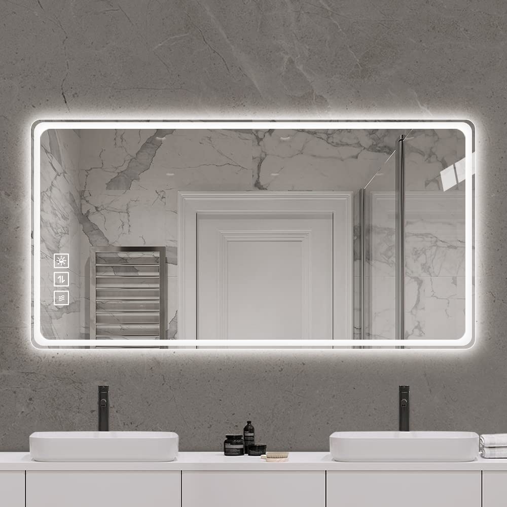 LED Bathroom Mirror Vanity Mirrors With Front Lights Wall Mounted Anti-Fog Frameless Make Up Mirror With Light 5 Mm Copper-Free Silver Mirror Horizontal Or Vertical