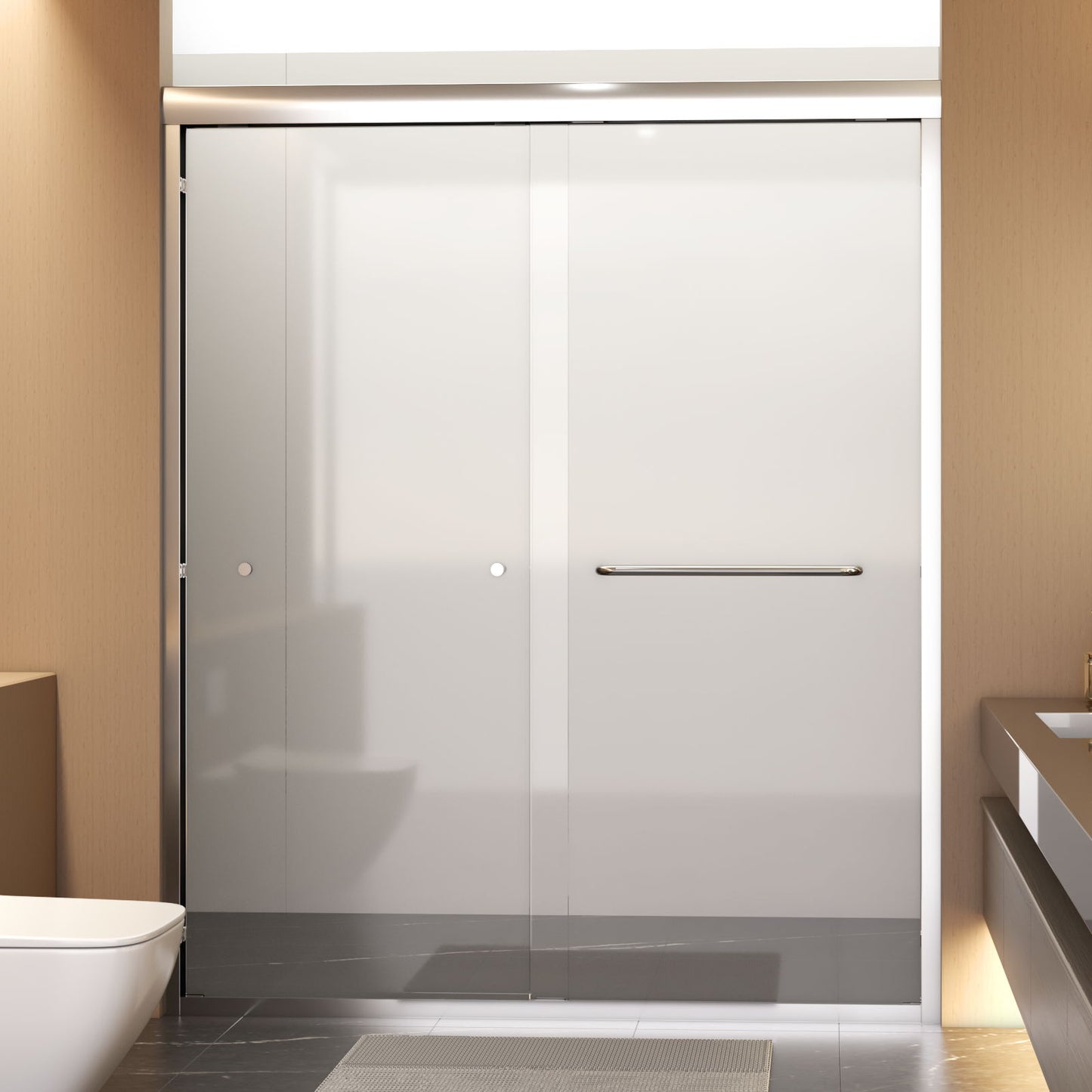 Semi-Frameless Double Sliding Shower Door, Bypass Shower Door, 1 / 4" (6Mm) Thick SGCC Tempered Glass Door