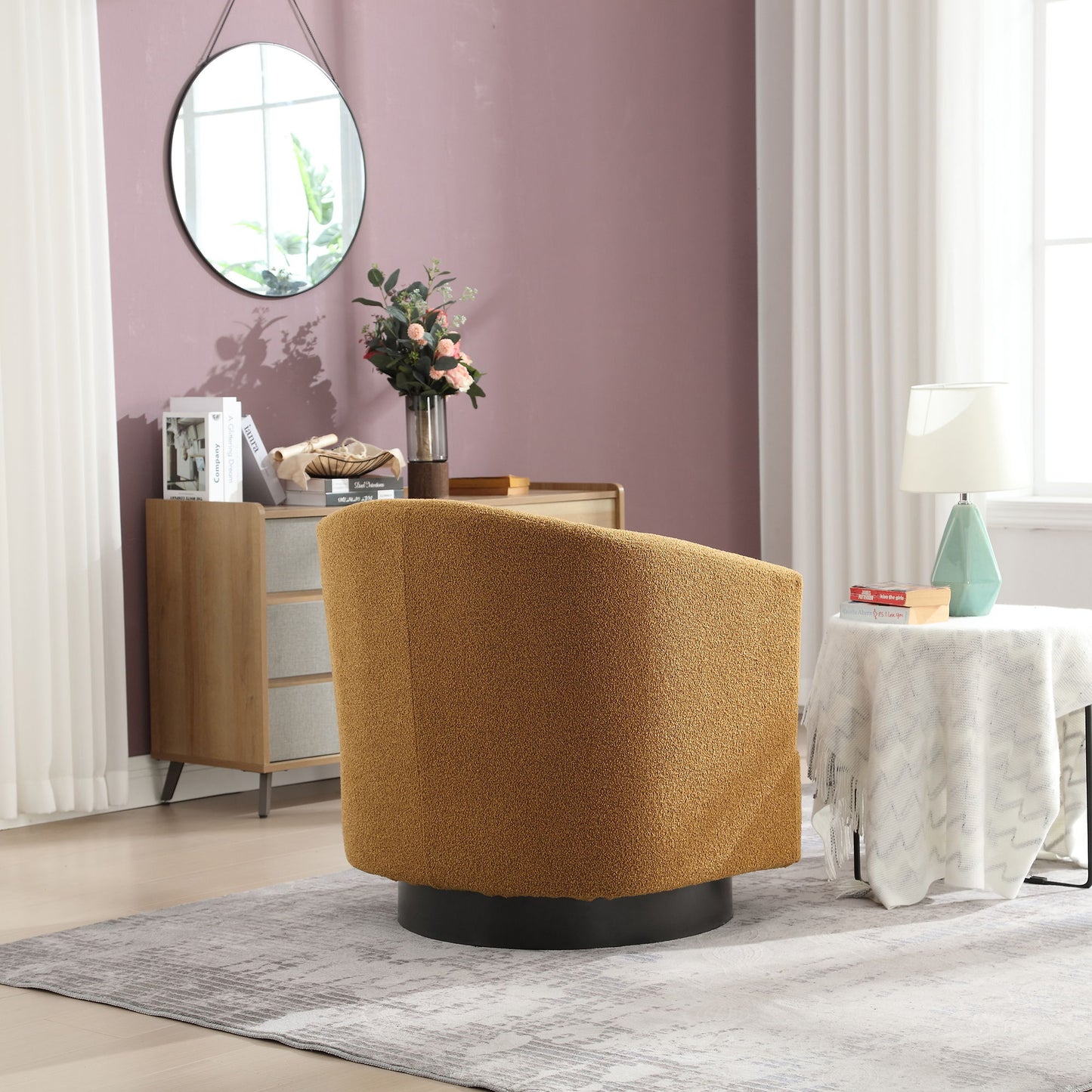 Boucle Upholstered Swivel Cuddle Accent Round Barrel Chair Modern Single Sofa, 360 Degree Circle Club Armchair For Nursery Bedroom Living Room Coffe Bar Lounge Hotel