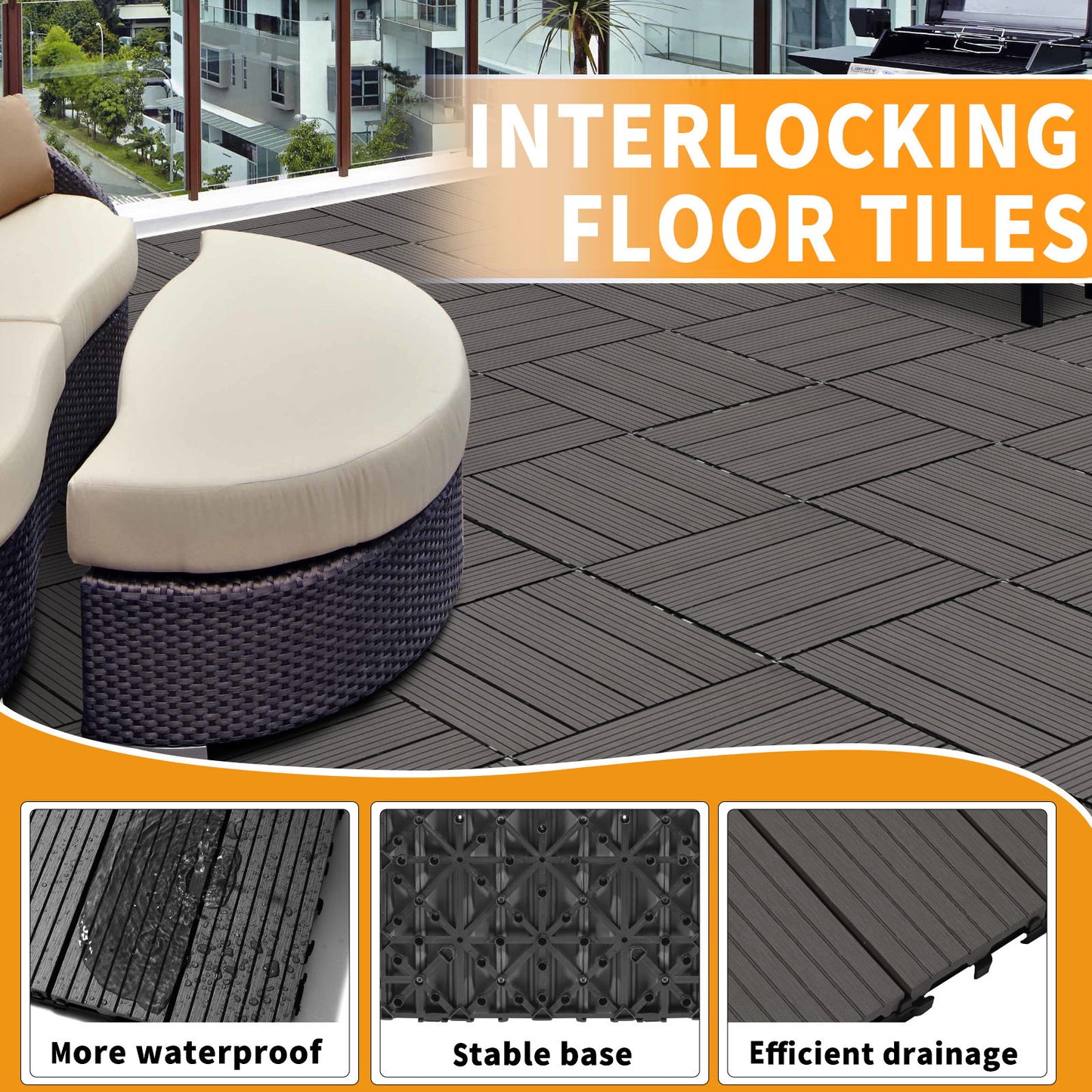 Plastic Interlocking Deck Tiles, Patio Flooring Outdoor Waterproof All Weather Use For Garden Poolside Front / Back Yard