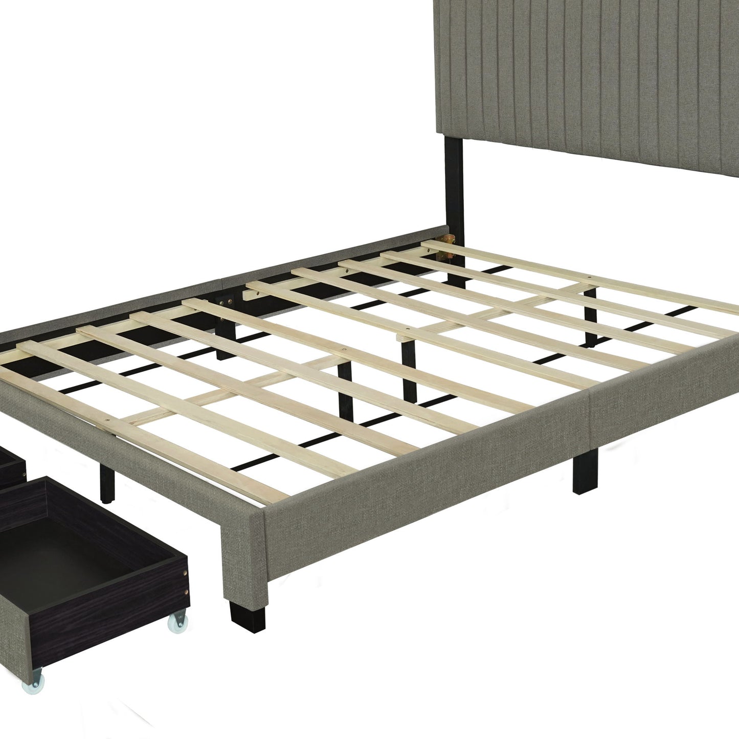 Upholstered Bed With Adjustable Height / Mattress / LED Design With Footboard Drawers Storage / No Box Spring Required
