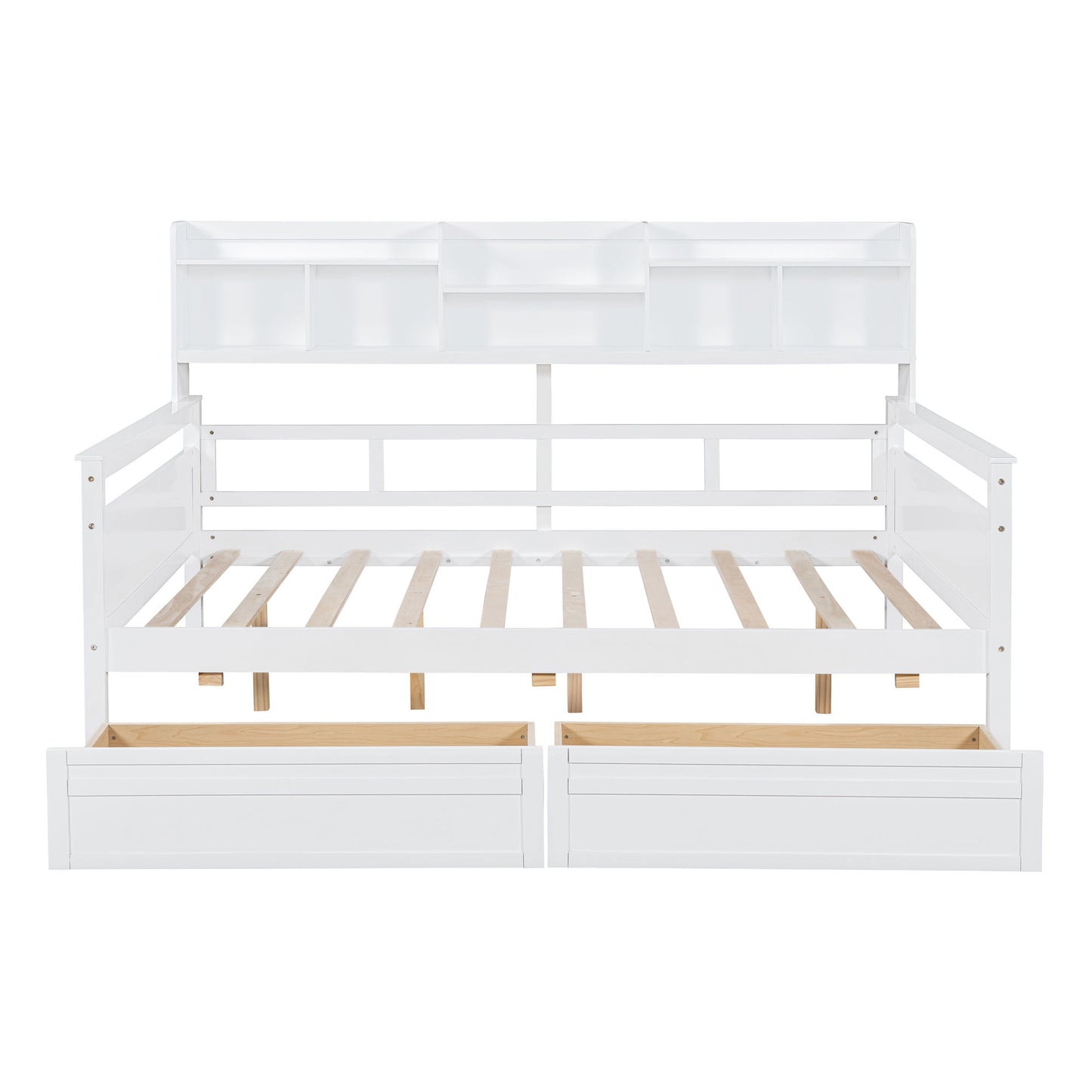 Daybed, Wood Slat Support, With Bedside Shelf And Two Drawers