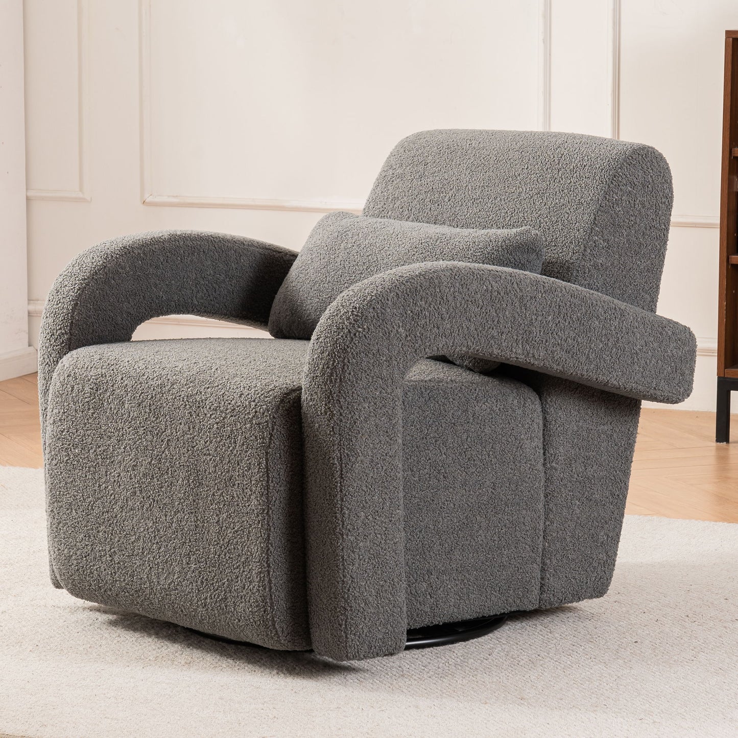 Cozy Teddy Fabric Armchair, Modern Sturdy Lounge Chair With Curved Arms And Thick Cushioning For Plush Comfort