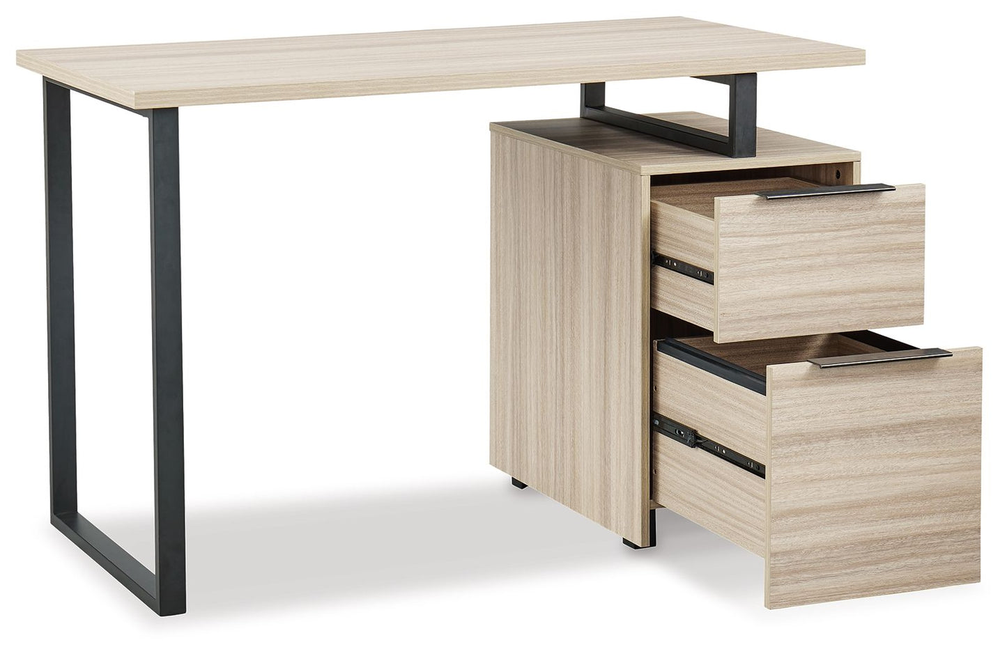 Waylowe - Natural / Black - Home Office Desk With Double Drawers