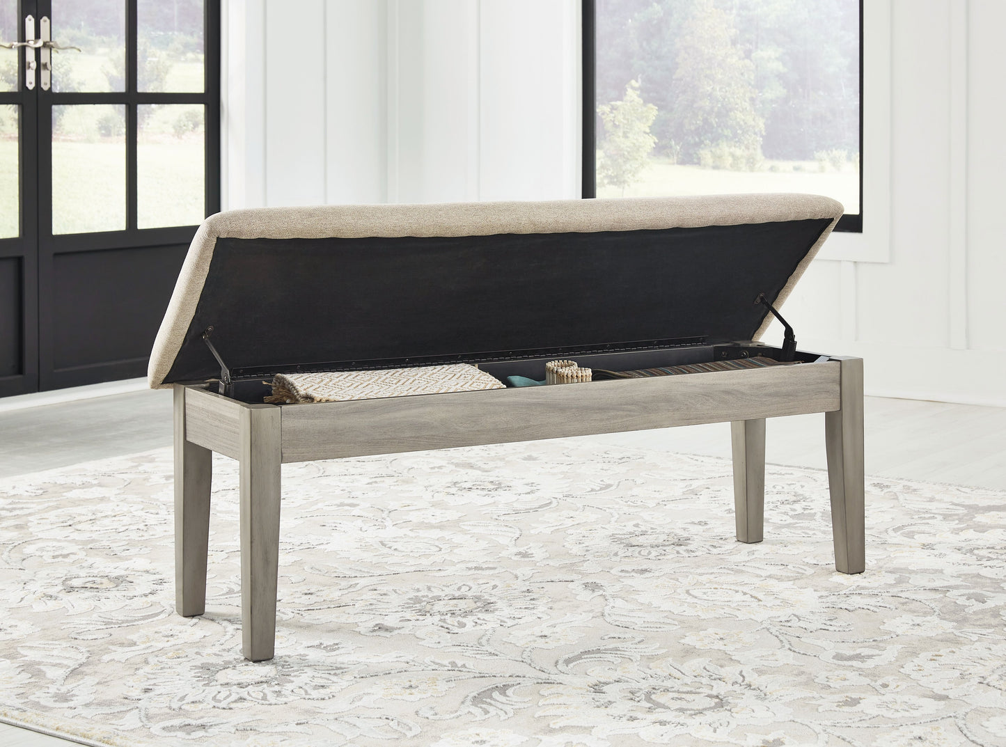 Parellen - Beige / Gray - Upholstered Storage Bench