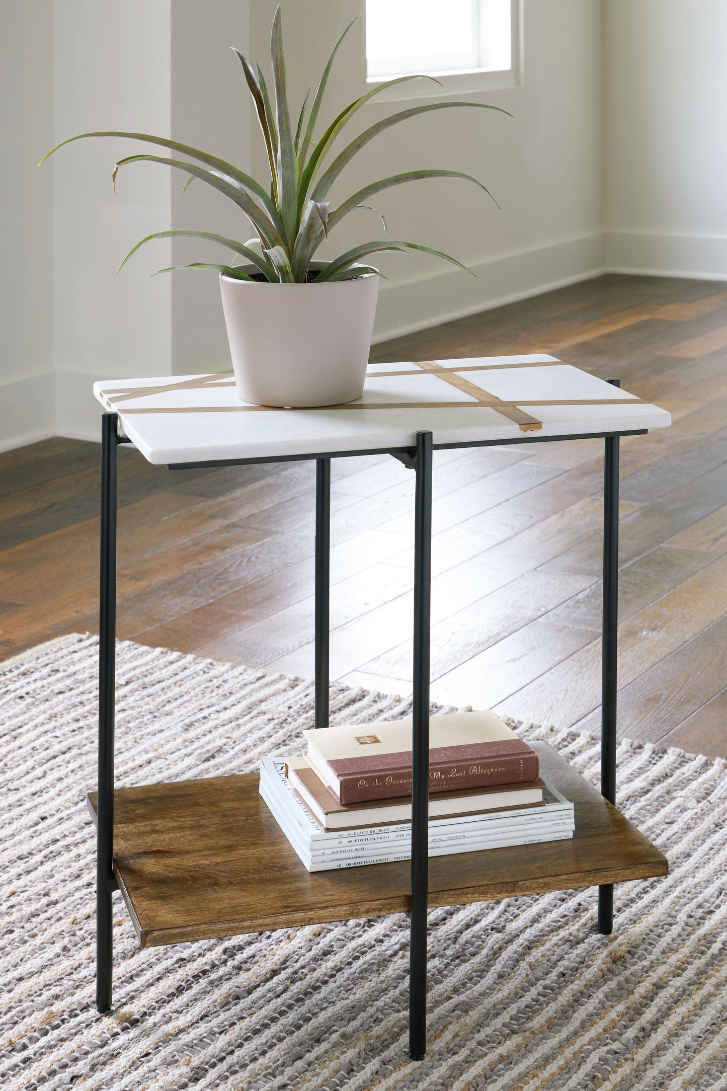 Braxmore - White / Light Brown - Accent Table