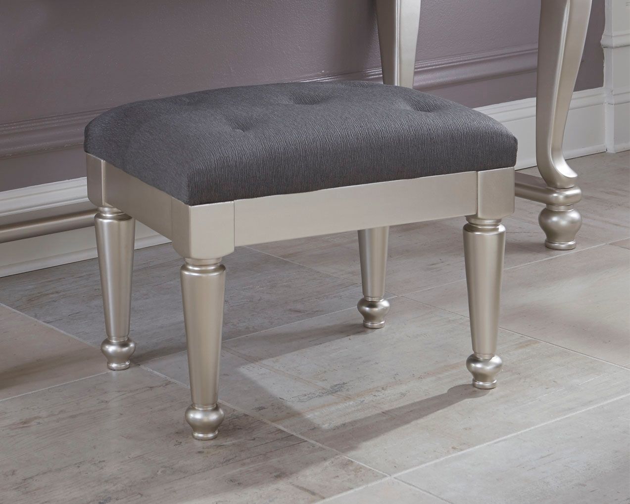 Coralayne - Silver - Upholstered Stool