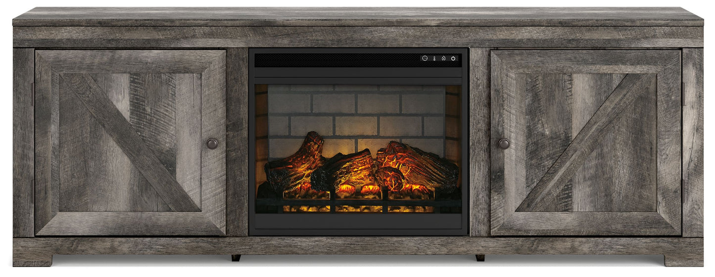Wynnlow - Gray - 72” TV Stand With Faux Firebrick Fireplace Insert