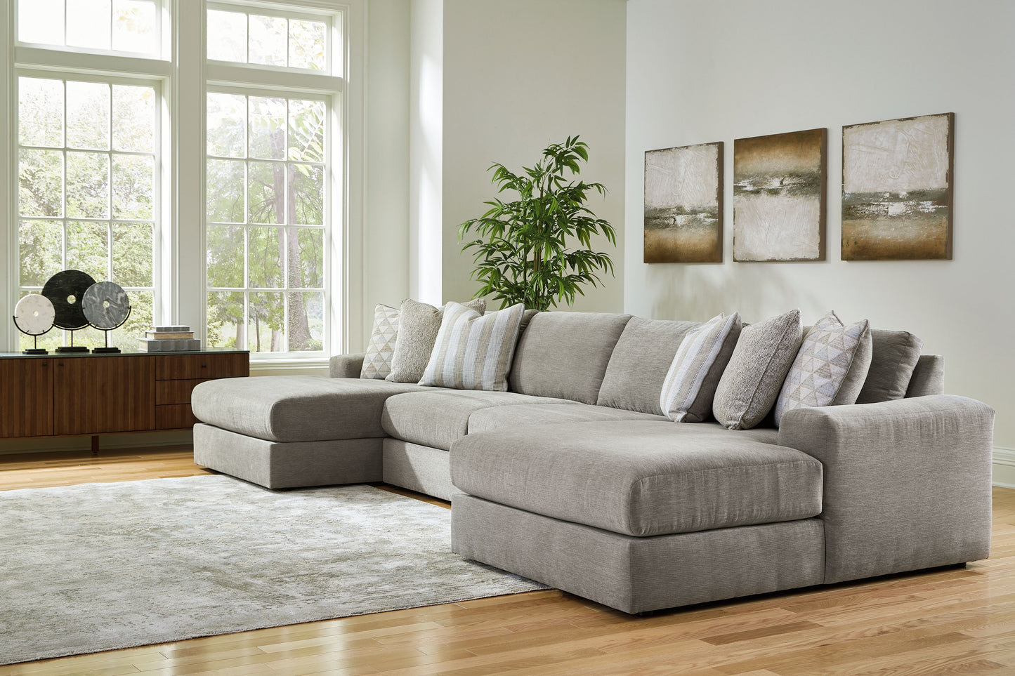 Avaliyah - Ash - 5 Pc. - 4-Piece Double Chaise Sectional, Ottoman