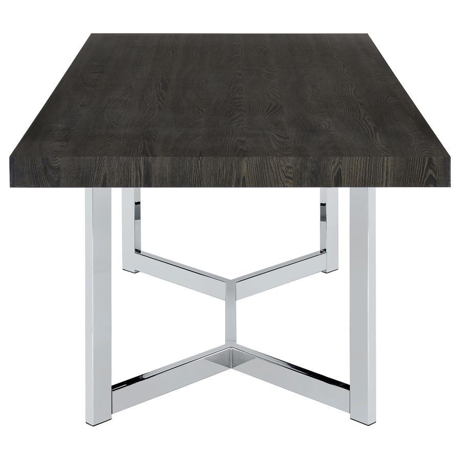 Benson - Rectangular Trestle Base Dining Table - Dark Oak And Chrome