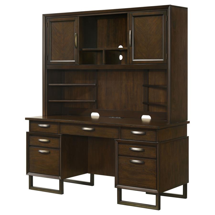 Marshall - 7-Drawer Credenza Desk With Hutch - Dark Walnut and Gunmetal