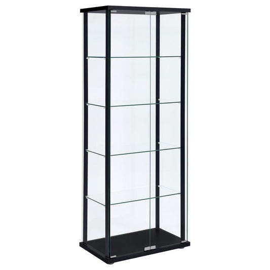 Delphinium - 5-Shelf Glass Curio Cabinet - Black and Clear