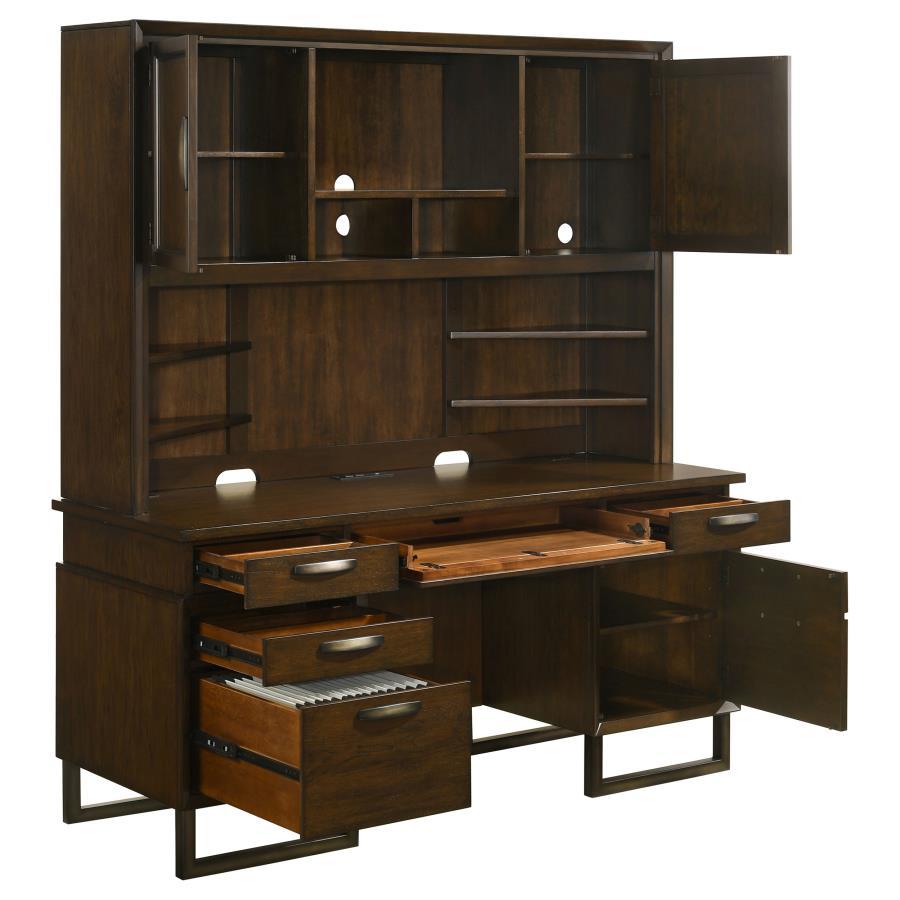 Marshall - 7-Drawer Credenza Desk With Hutch - Dark Walnut and Gunmetal