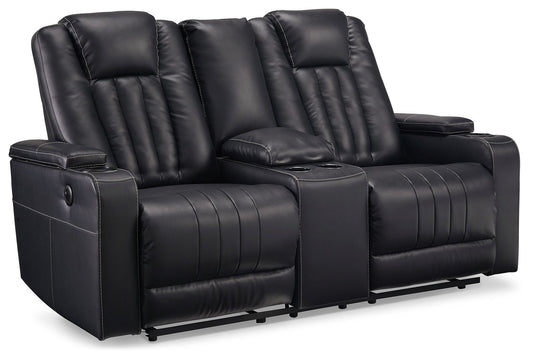 Center Point - Black - Dbl Rec Loveseat W/Console