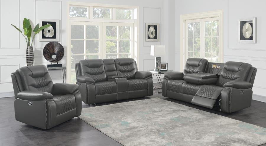 Flamenco - Tufted Upholstered Power Loveseat With Console - Charcoal