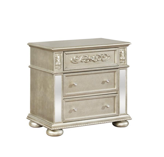 Heidi - 3-Drawer Nightstand - Metallic Platinum