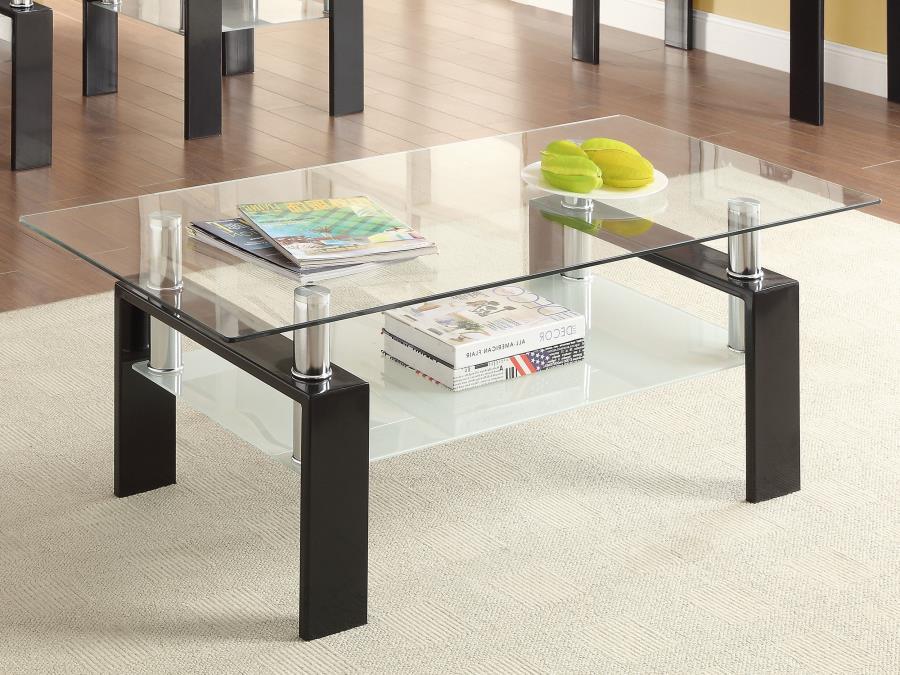 Dyer - Tempered Glass Coffee Table With Shelf - Black