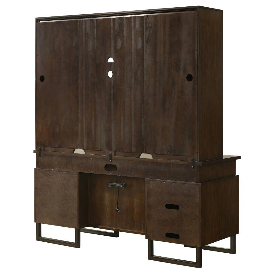 Marshall - 7-Drawer Credenza Desk With Hutch - Dark Walnut and Gunmetal