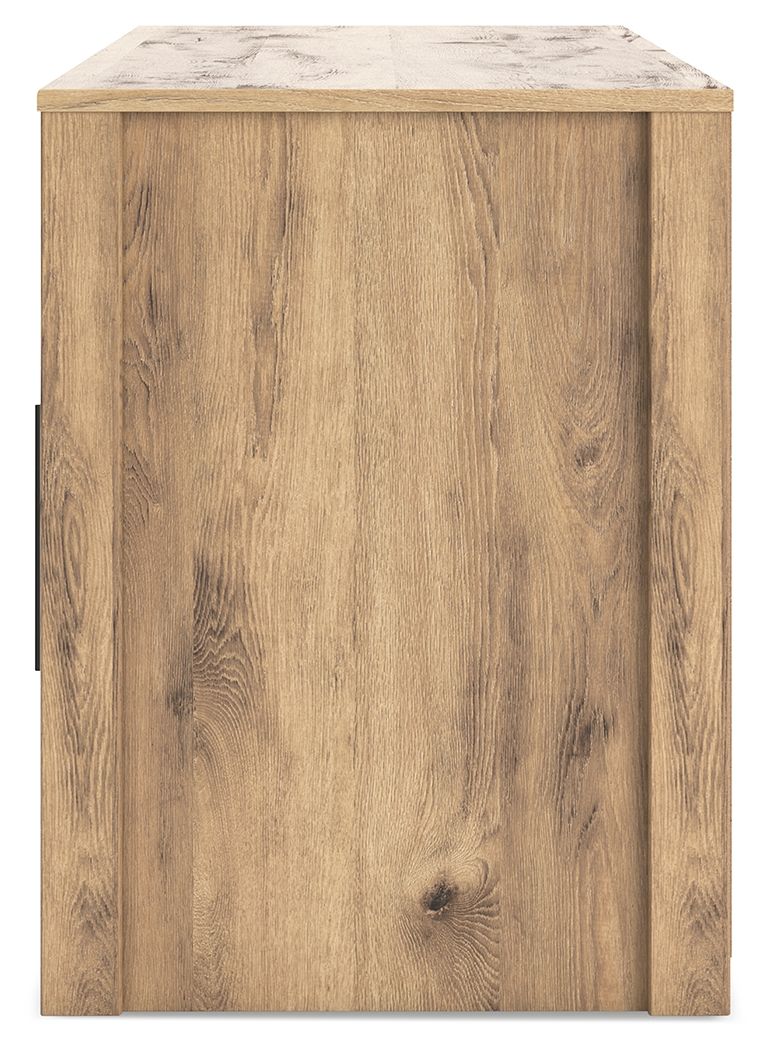 Hyanna - Tan - 63" TV Stand With Faux Firebrick Fireplace Insert