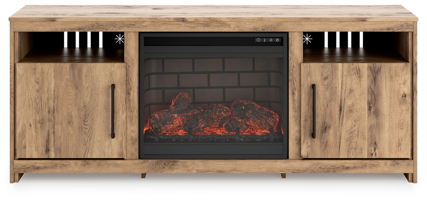 Hyanna - Tan - 63" TV Stand With Faux Firebrick Fireplace Insert