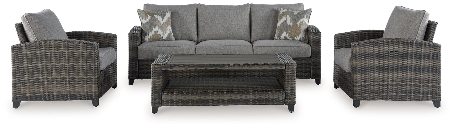 Oasis Court - Gray - Sofa, Chairs, Table Set (Set of 4)