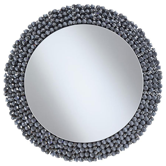 Claudette - Round Wall Mirror With Textural Frame - Gray