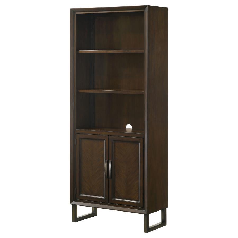 Marshall - 3-Shelf Bookcase With Storage Cabinet - Dark Walnut and Gunmetal