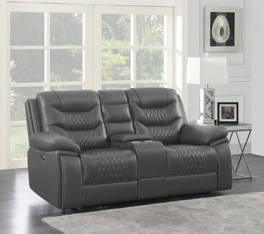 Flamenco - Tufted Upholstered Power Loveseat With Console - Charcoal