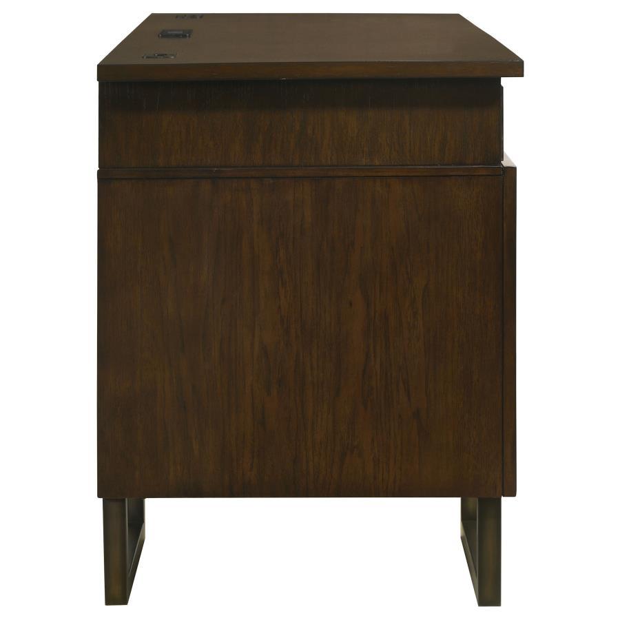 Marshall - 5-Drawer Credenza Desk With Power Outlet - Dark Walnut and Gunmetal