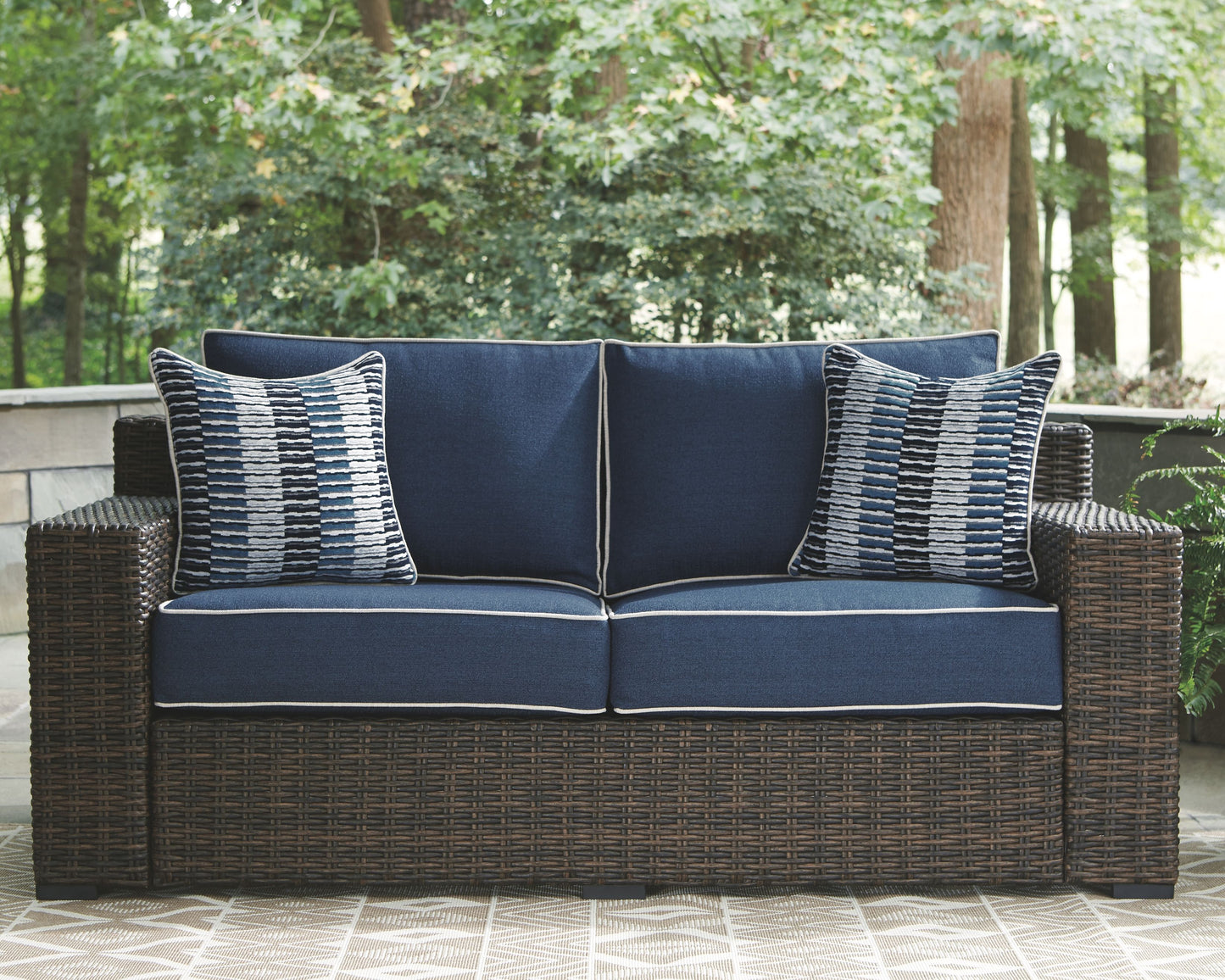 Grasson - Brown / Blue - Loveseat W/Cushion