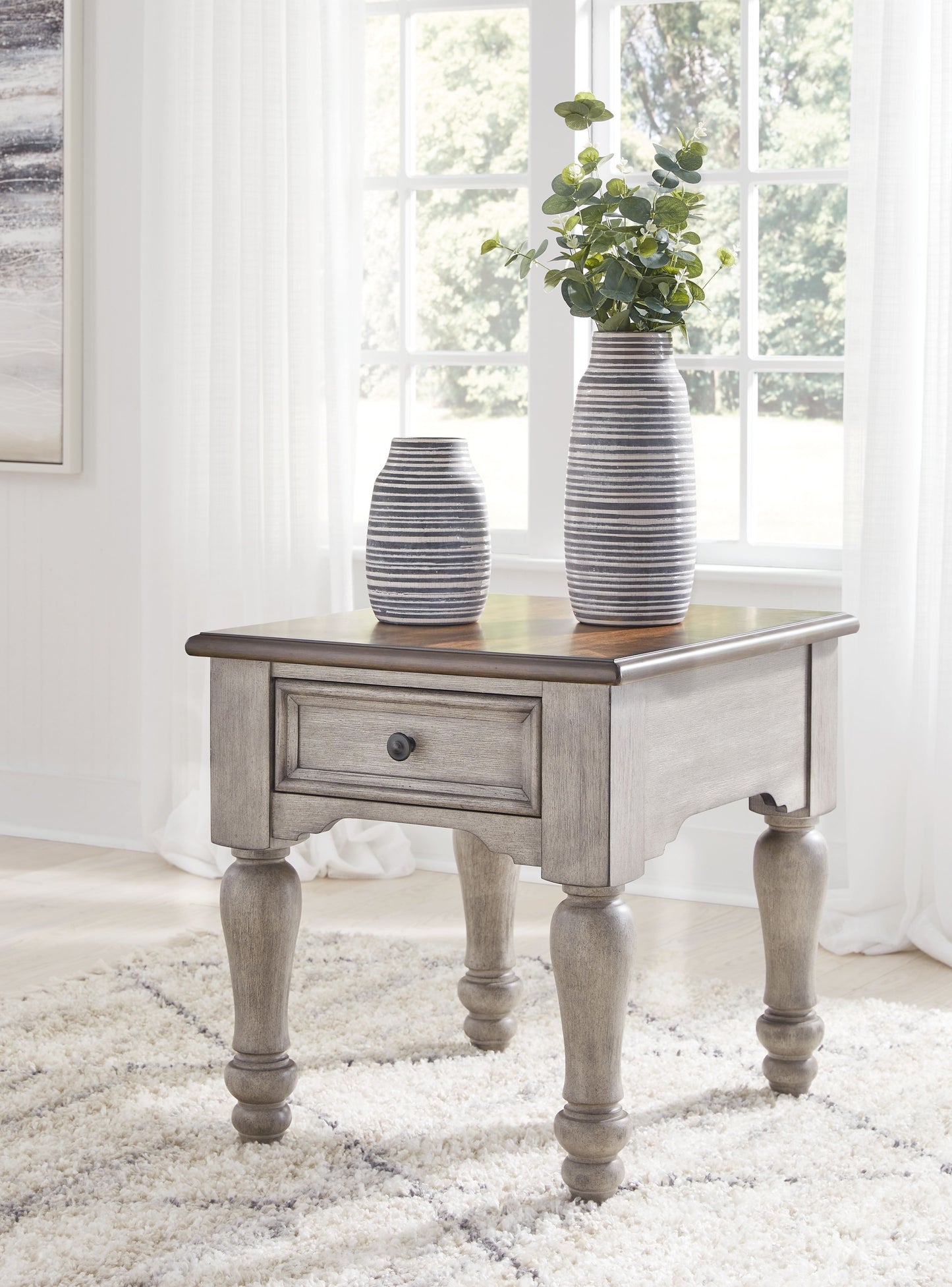 Lodenbay - Antique Gray / Brown - Rectangular End Table