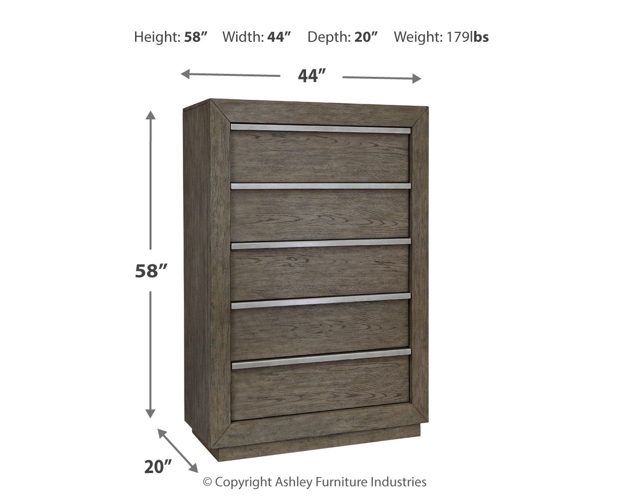 Anibecca - Weathered Gray - Five Drawer Chest