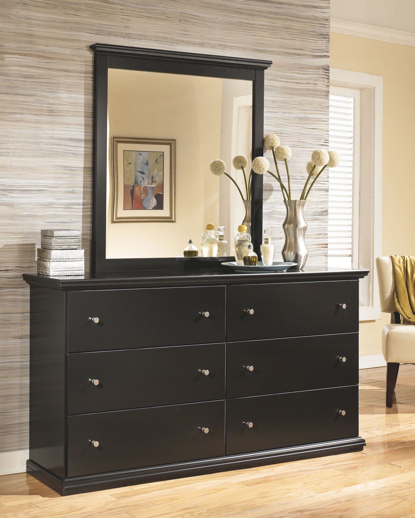 Maribel - Black - 4 Pc. - Dresser, Mirror, King Panel Headboard With Bolt On Bed Frame