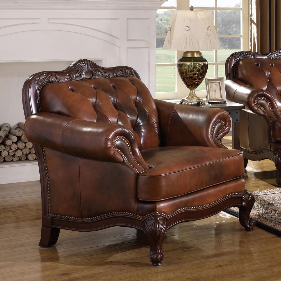 Victoria - Rolled Arm Chair - Tri-Tone and Brown