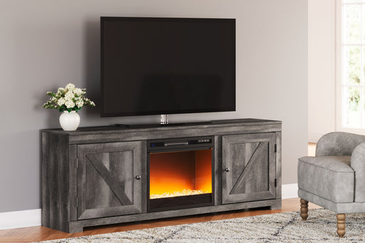 Wynnlow - Gray - 72” TV Stand With Fireplace Insert Glass/Stone