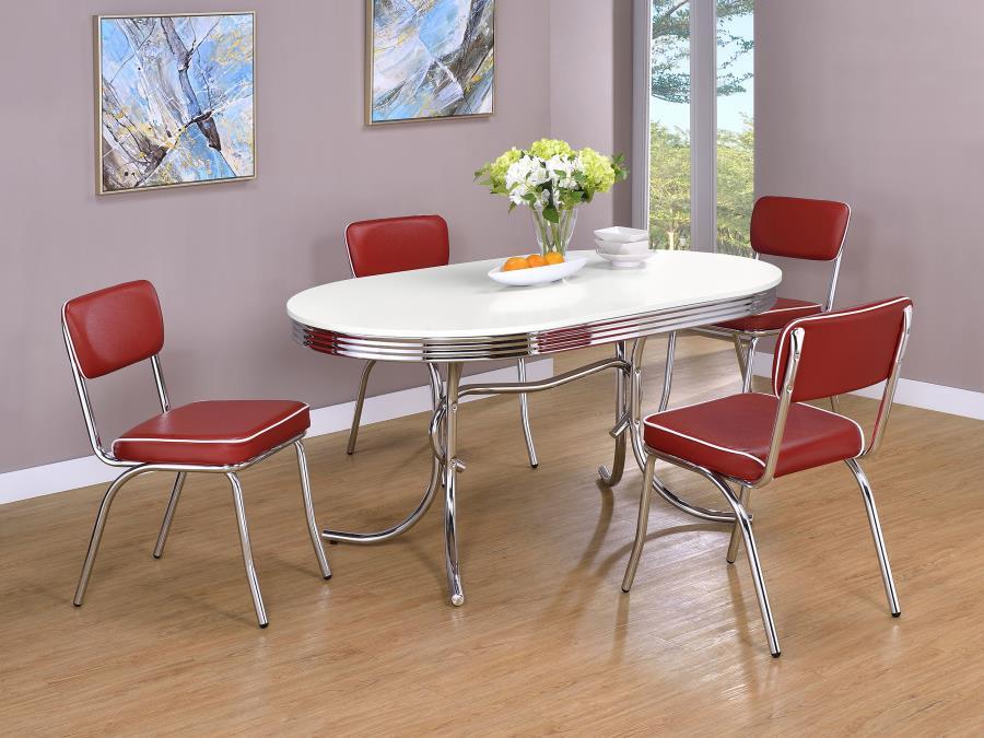 Retro - Oval Dining Table - Glossy White And Chrome