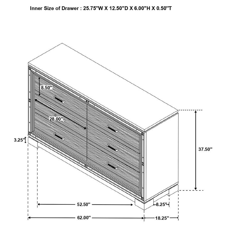 Cappola - Rectangular 6-Drawer Dresser - Silver and Black