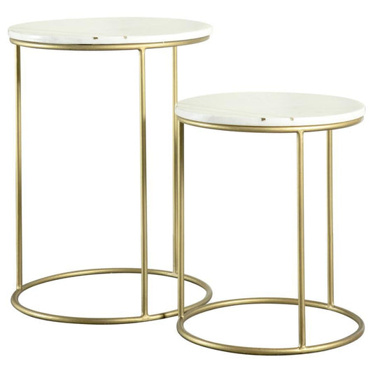Vivienne - 2-Piece Round Marble Top Nesting Tables - White and Gold