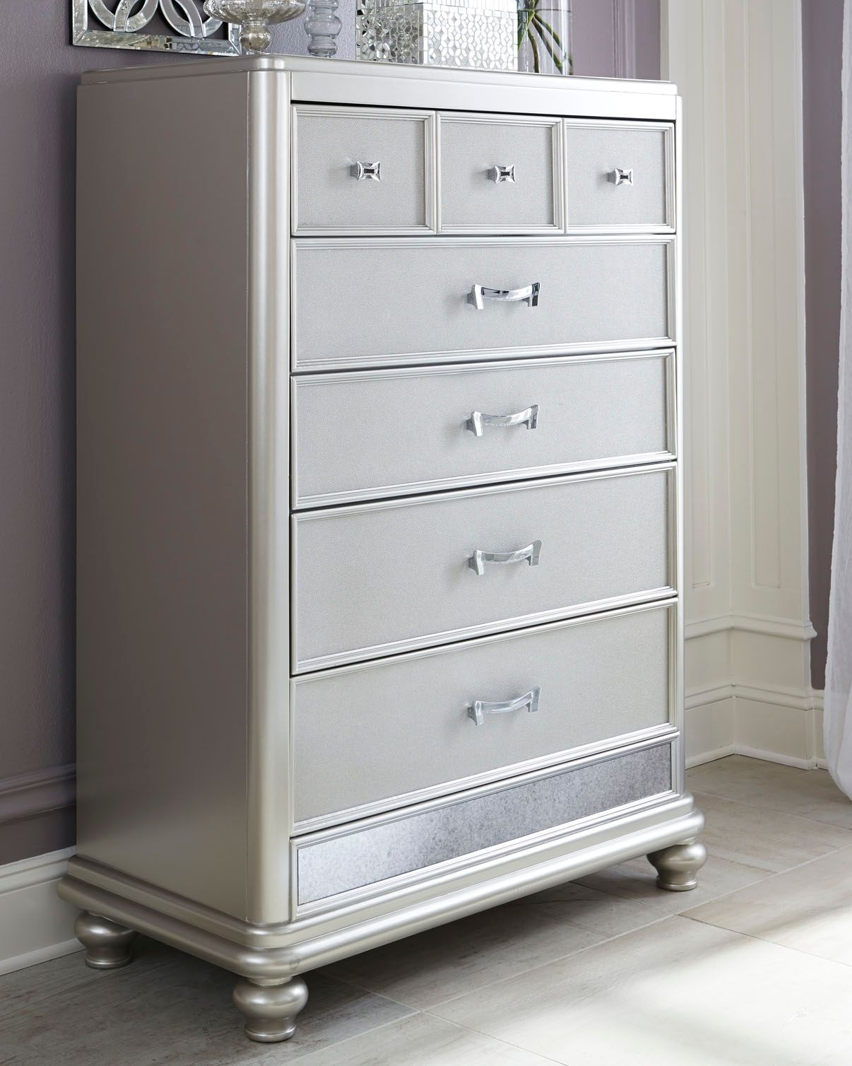 Coralayne - Silver - Five Drawer Chest