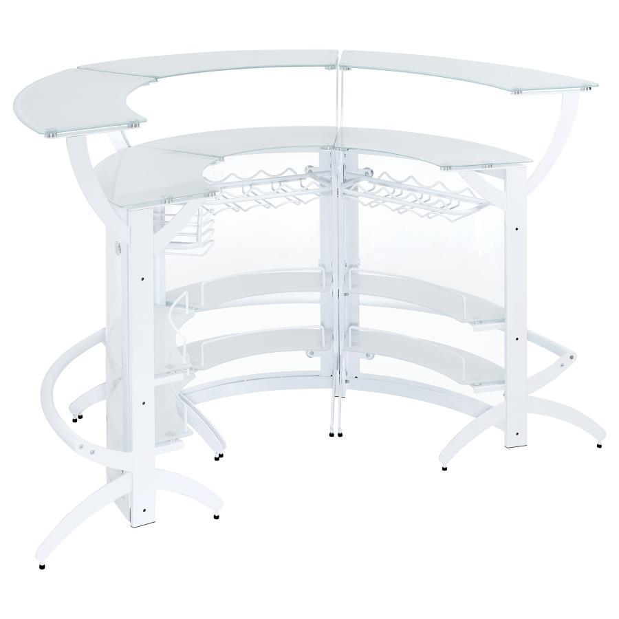 Dallas - 2-Shelf Curved Home Bar (Set Of 3) - White And Frosted Glass