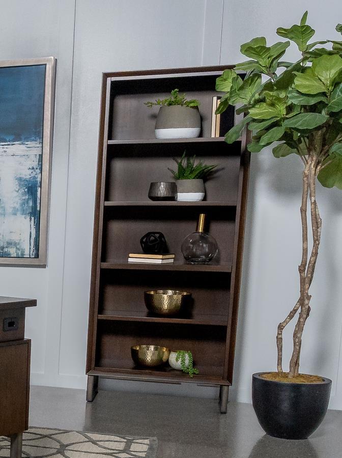 Marshall - 4-Shelf Bookcase - Dark Walnut and Gunmetal