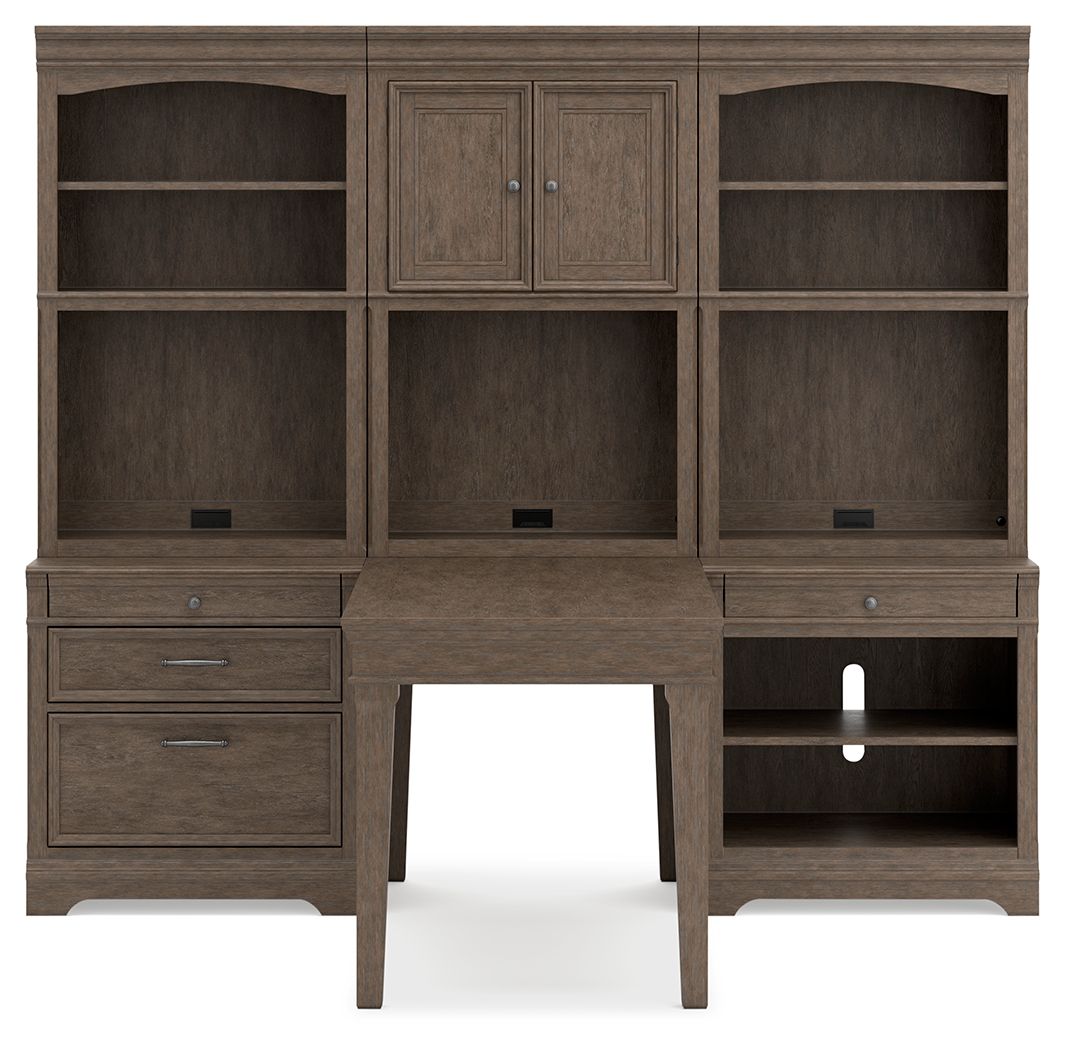 Janismore - Weathered Gray - Desk With 2 Bookcase Wall Units