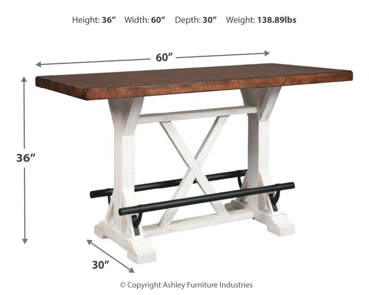 Valebeck - White / Brown - Rect Dining Room Counter Table