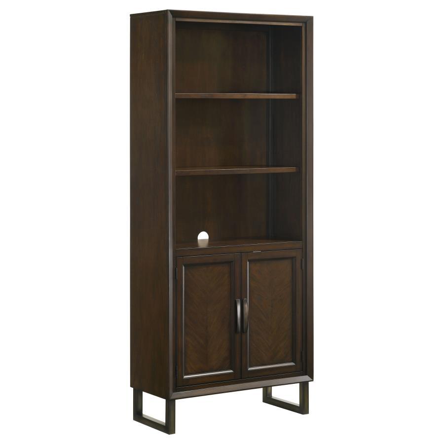 Marshall - 3-Shelf Bookcase With Storage Cabinet - Dark Walnut and Gunmetal