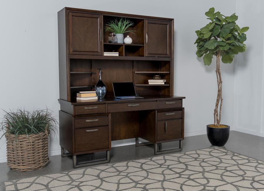 Marshall - 7-Drawer Credenza Desk With Hutch - Dark Walnut and Gunmetal