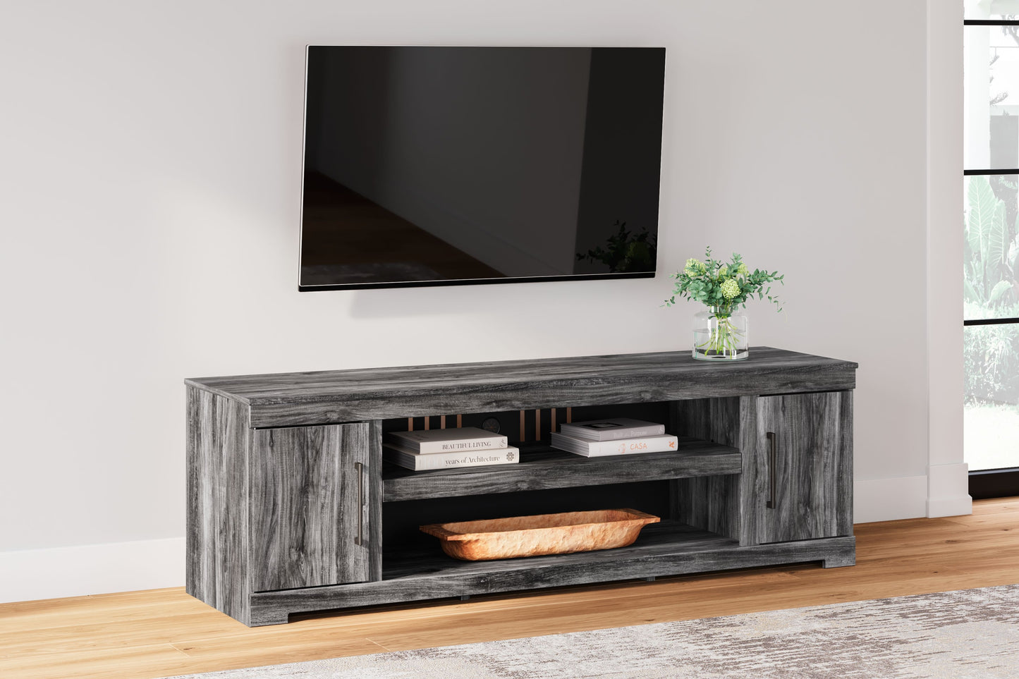 Baystorm - Gray - Xl TV Stand W/Fireplace Option