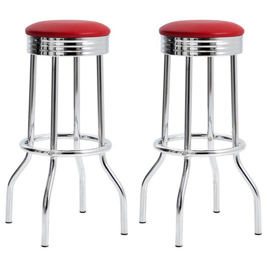 Theodore - Upholstered Top Bar Stools (Set of 2) - Red And Chrome